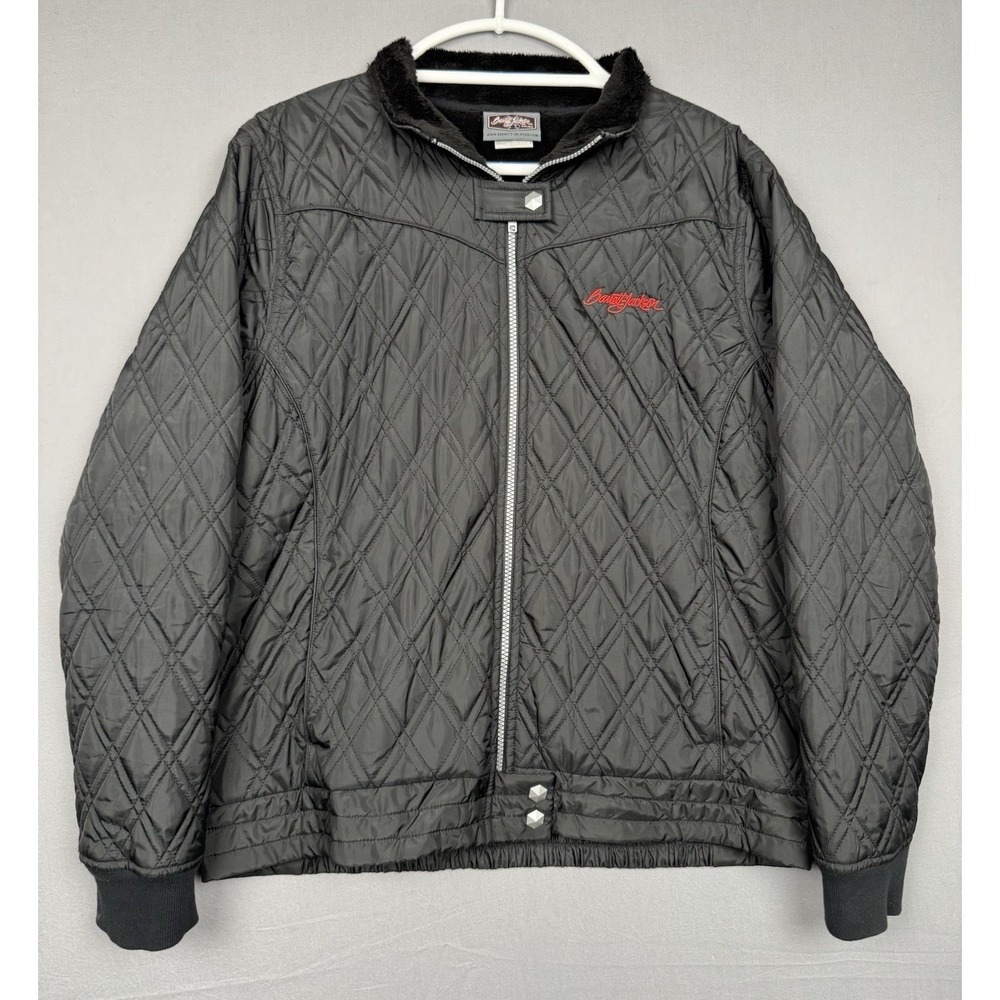 Barrett‎ Jackson Black Quilted Full Zip Jacket Womens XL Faux Fur Lined Car Show